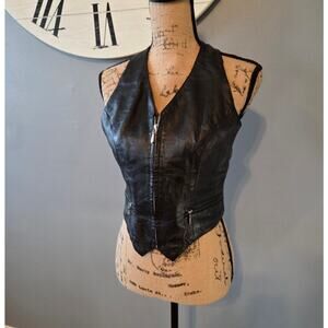 Wilsons 100% leather halter cropped top backless vintage biker XL